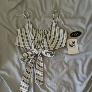 Blue white stripe crop top